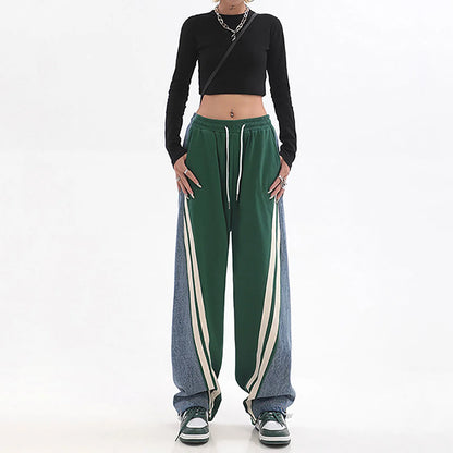 Pantaloni jogging color block casual con strisce laterali per donne – Pantaloni larghi streetwear