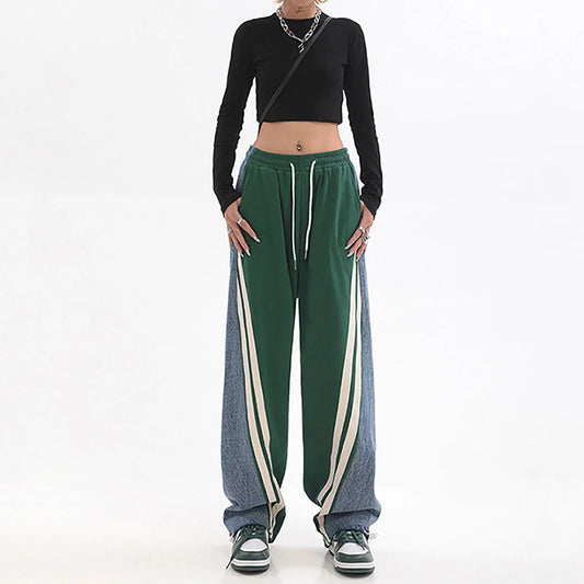 Pantaloni jogging color block casual con strisce laterali per donne – Pantaloni larghi streetwear