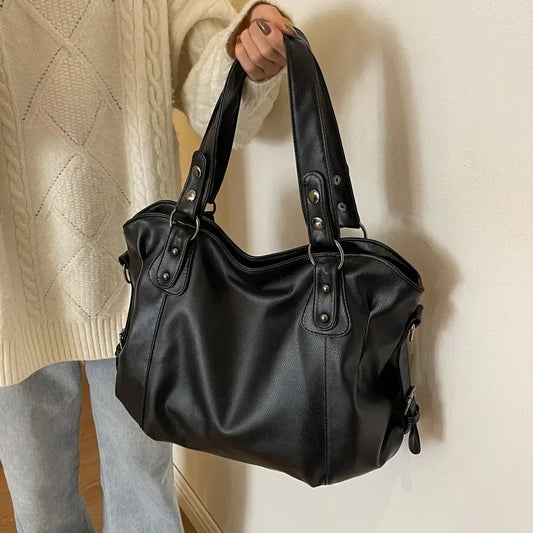 Marine - Grande borsa a mano in pelle morbida