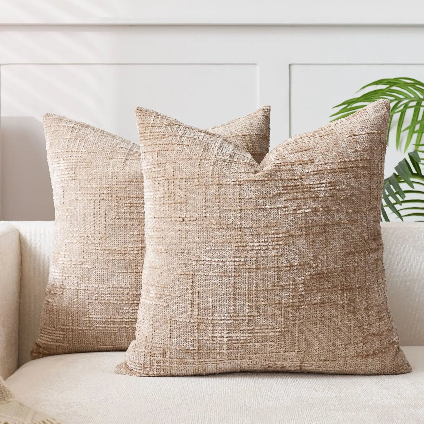 BambouLuxe - Fodera decorativa per cuscino in chenille con struttura in bambù