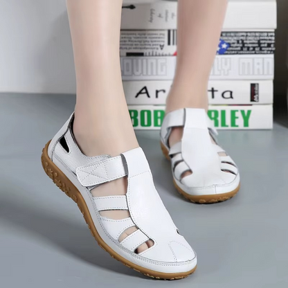 Sandali in pelle comodi con chiusura in velcro – Scarpe estive traspiranti per donne