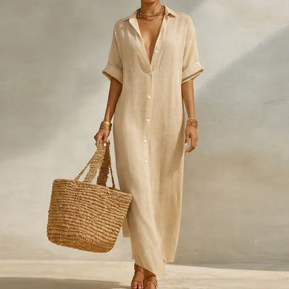 Abito camicia leggero con motivo a righe per donne – Elegante maxiabito per estate e vacanze