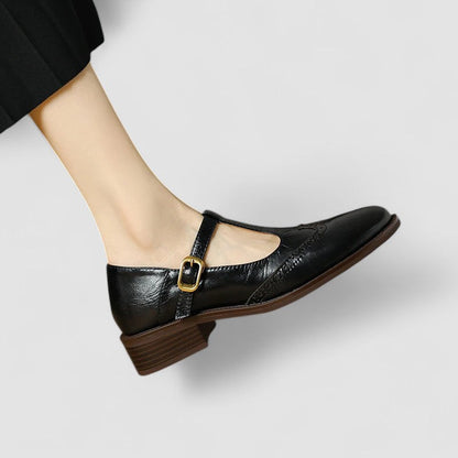 Eleganti scarpe Mary Jane in pelle con tacco a blocco e fibbia per donne – Comode e senza tempo