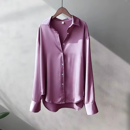 Sophie - Elegante e Lussuosa Blusa in Satin Lucido con Bottoni e Maniche Lunghe per Donne