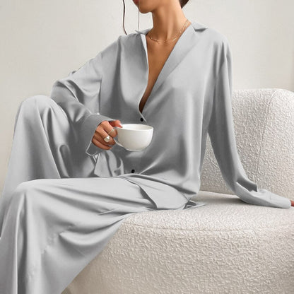 Noélya - Set Pigiama da Donna in Satin Lussuoso con Maglietta a Maniche Lunghe e Pantaloni Lunghi