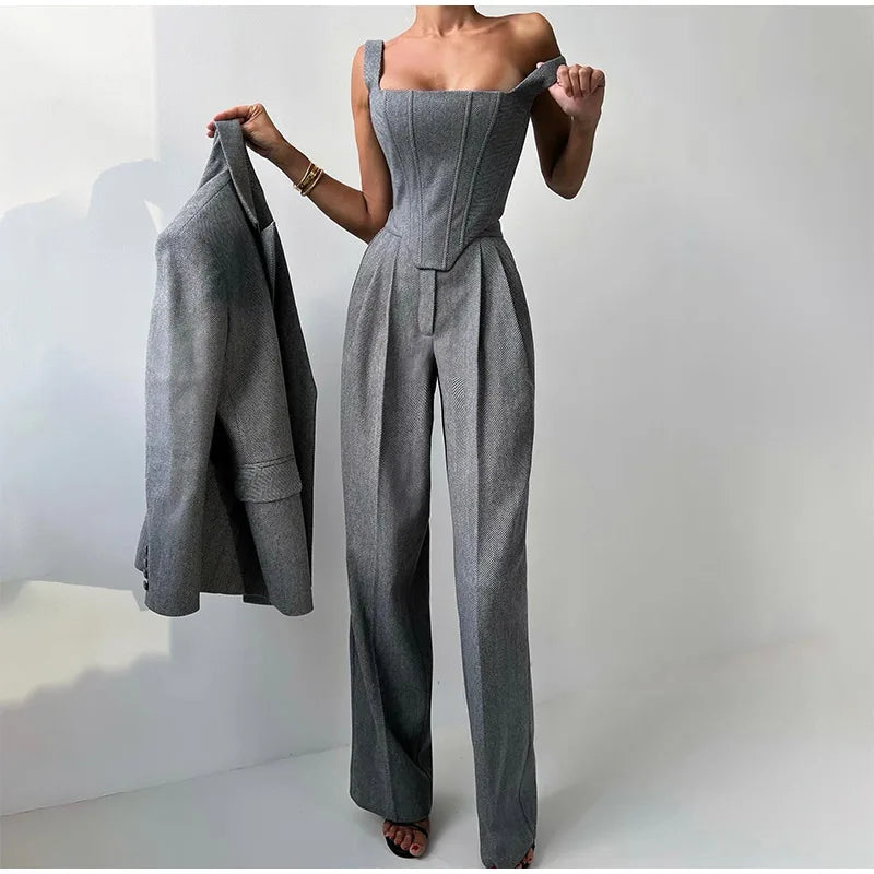 completo donna elegante blazer pantaloni corsetto