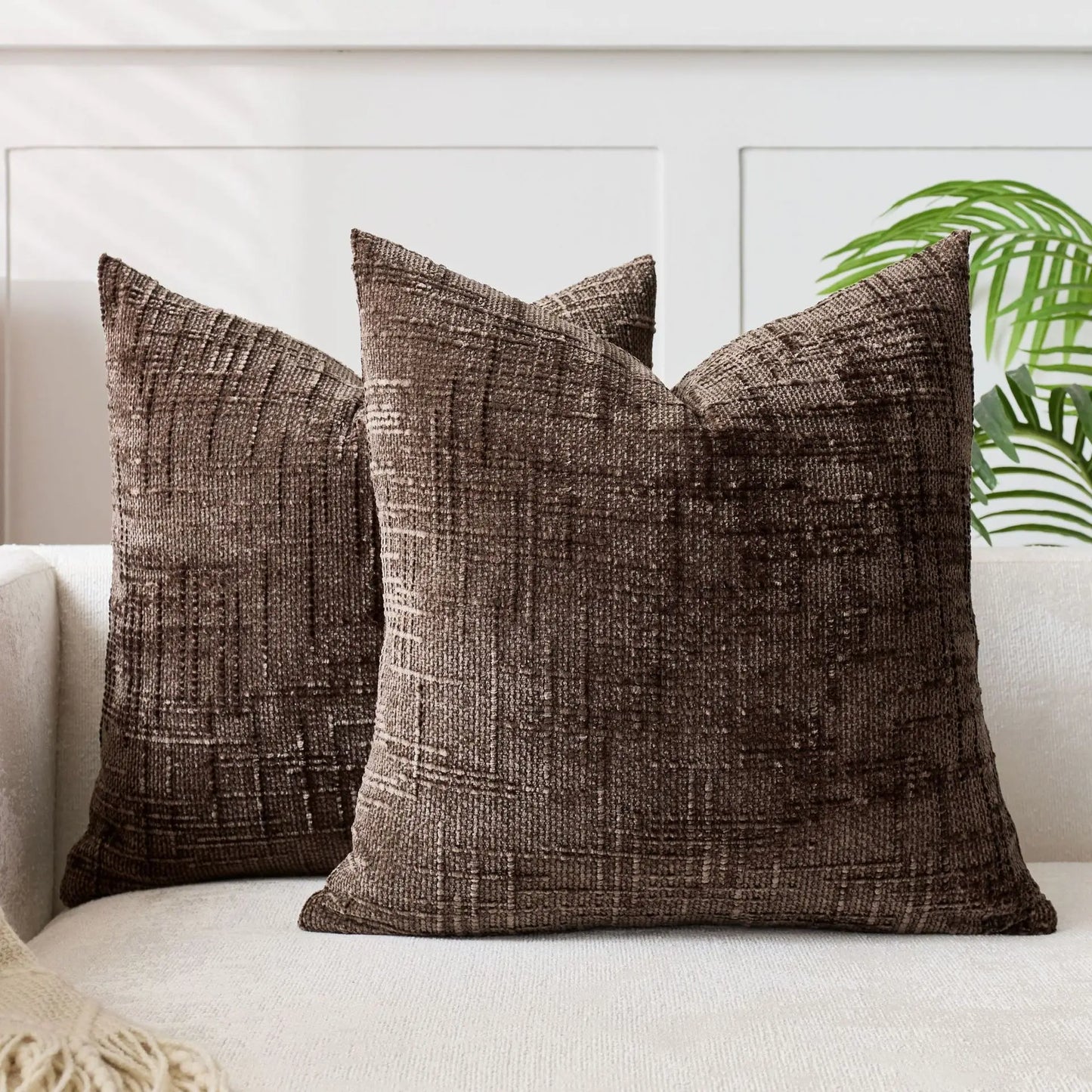 BambouLuxe - Fodera decorativa per cuscino in chenille con struttura in bambù