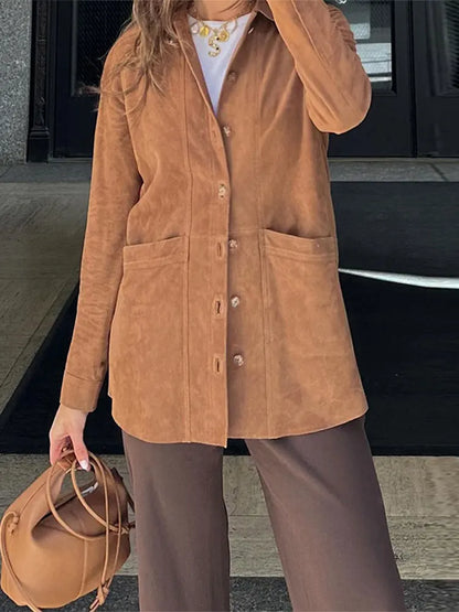 Sophie - Giacca reversibile con tasche in marrone - Cappotto autunnale versatile e caldo con maniche lunghe per donne