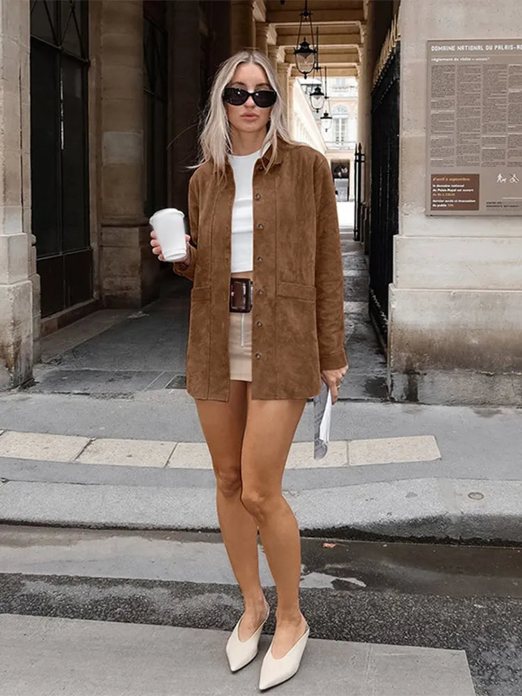 Sophie - Giacca reversibile con tasche in marrone - Cappotto autunnale versatile e caldo con maniche lunghe per donne