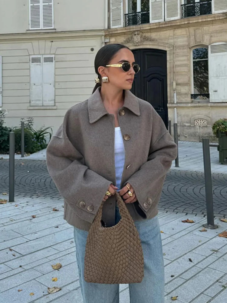 Iséa - Elegante cappotto primaverile in misto lana con maniche ampie, colletto e bottoni | Classico e caldo per donne