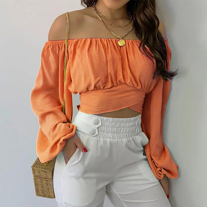 Top corto off-shoulder aderente per donne – Elegante blusa con design avvolgente