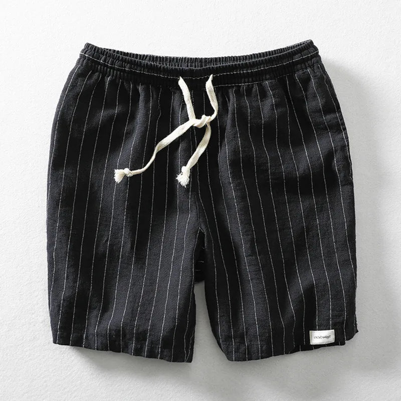 Pantaloni Corti Leggeri in Lino per Uomini – Pantaloni Estivi Traspiranti con Coulisse e Design a Righe