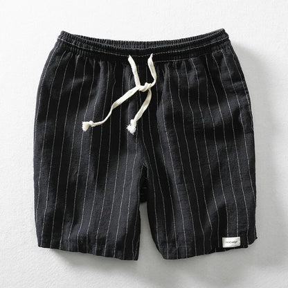 Pantaloni Corti Leggeri in Lino per Uomini – Pantaloni Estivi Traspiranti con Coulisse e Design a Righe