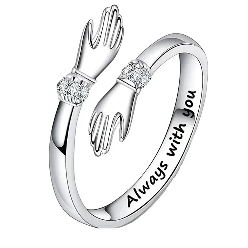 Anello abbraccio per donne con zirconi – Anello d'amore regolabile "Sempre con te"