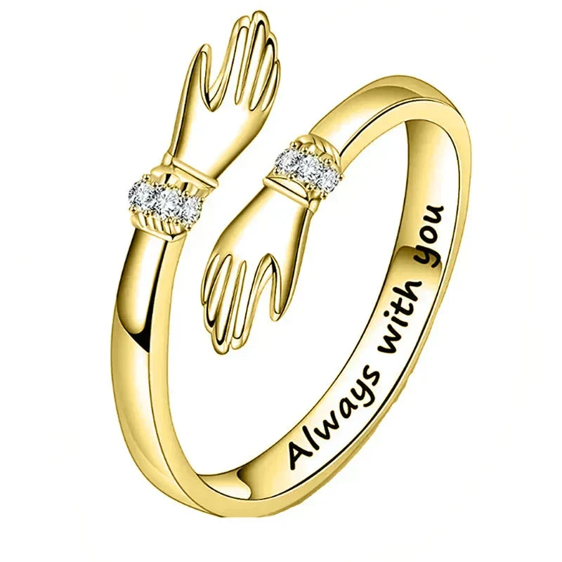 Anello abbraccio per donne con zirconi – Anello d'amore regolabile "Sempre con te"