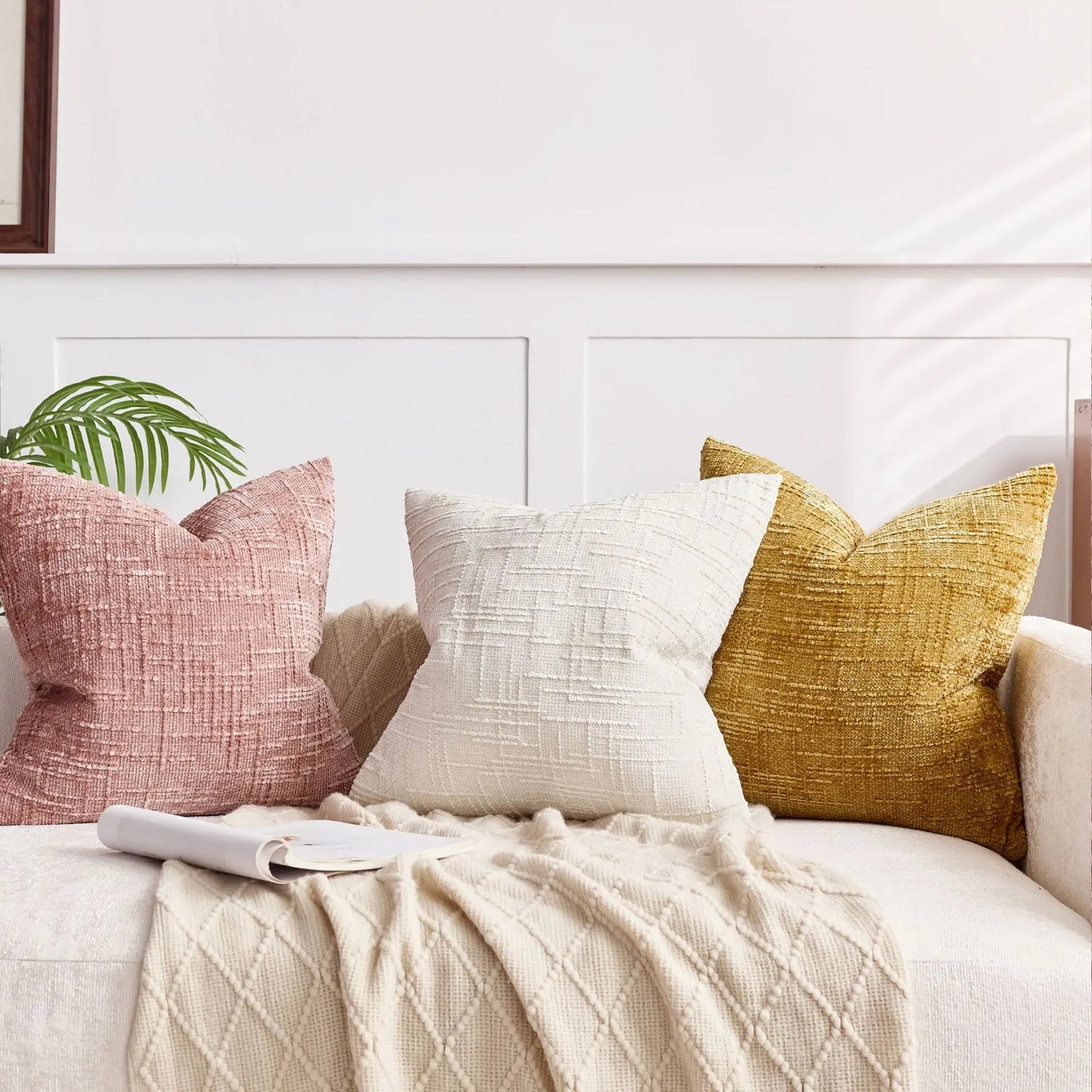 BambouLuxe - Fodera decorativa per cuscino in chenille con struttura in bambù