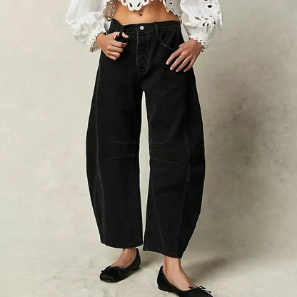 Jeans casual da donna con gamba larga e vita alta – Comodi pantaloni in denim loose-fit