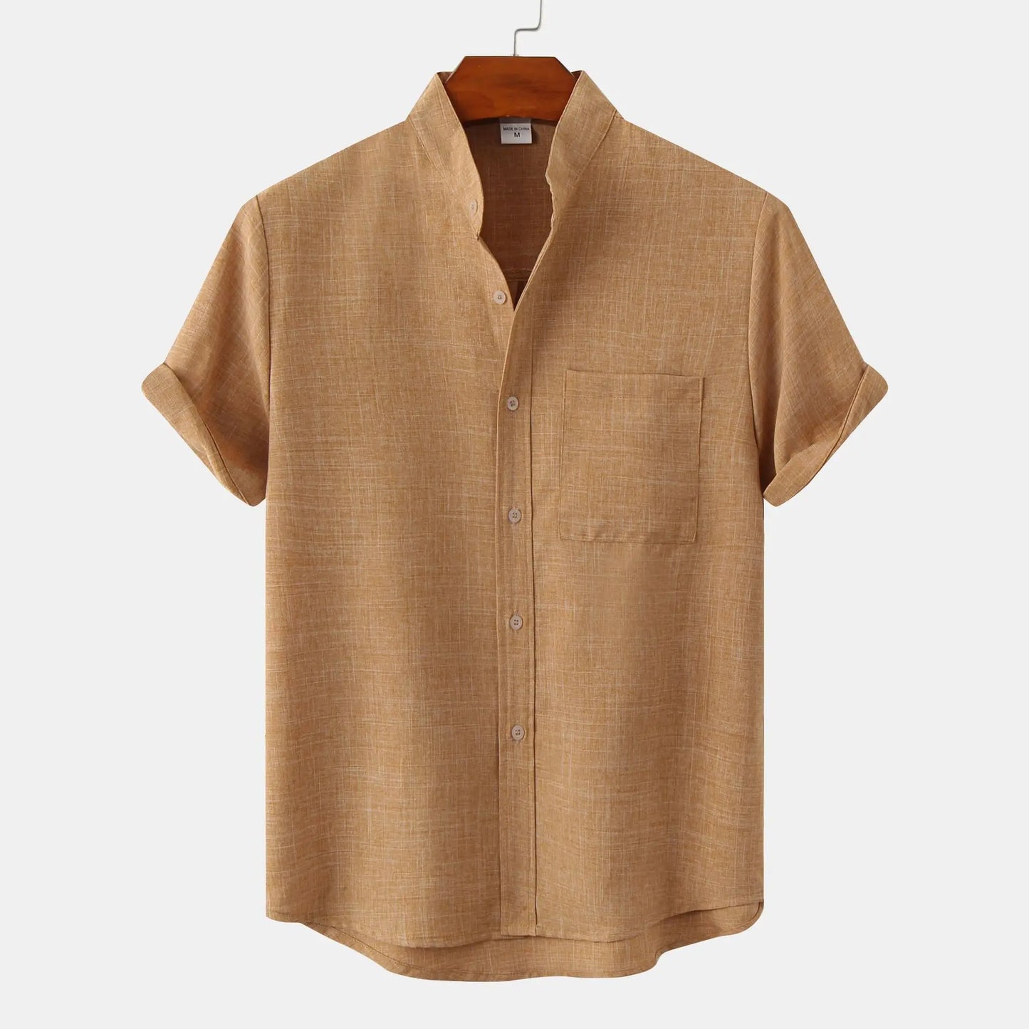 Basile - Camicia da uomo in lino a maniche corte con tasca sul petto per primavera e estate
