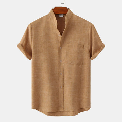 Basile - Camicia da uomo in lino a maniche corte con tasca sul petto per primavera e estate