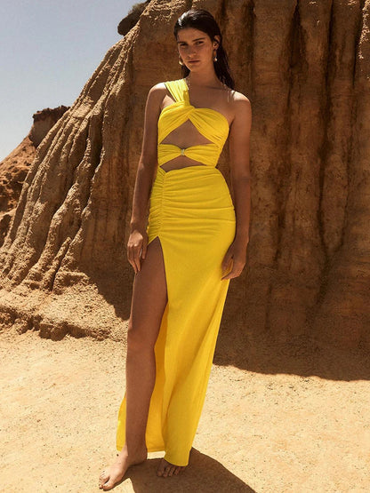 Elegante Maxi Abito per Donne con Cut-Out e Spacco – Sottolinea la Figura e Glamour