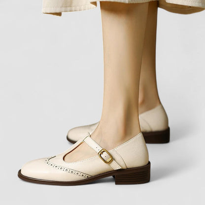 Eleganti scarpe Mary Jane in pelle con tacco a blocco e fibbia per donne – Comode e senza tempo