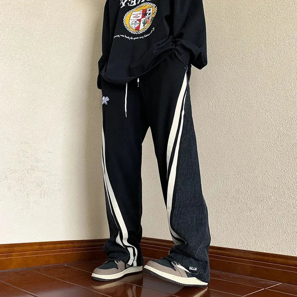 Pantaloni da jogging casual in design colorblock per uomini – Pantaloni larghi da streetwear con strisce laterali