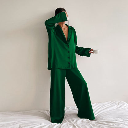 Noélya - Set Pigiama da Donna in Satin Lussuoso con Maglietta a Maniche Lunghe e Pantaloni Lunghi