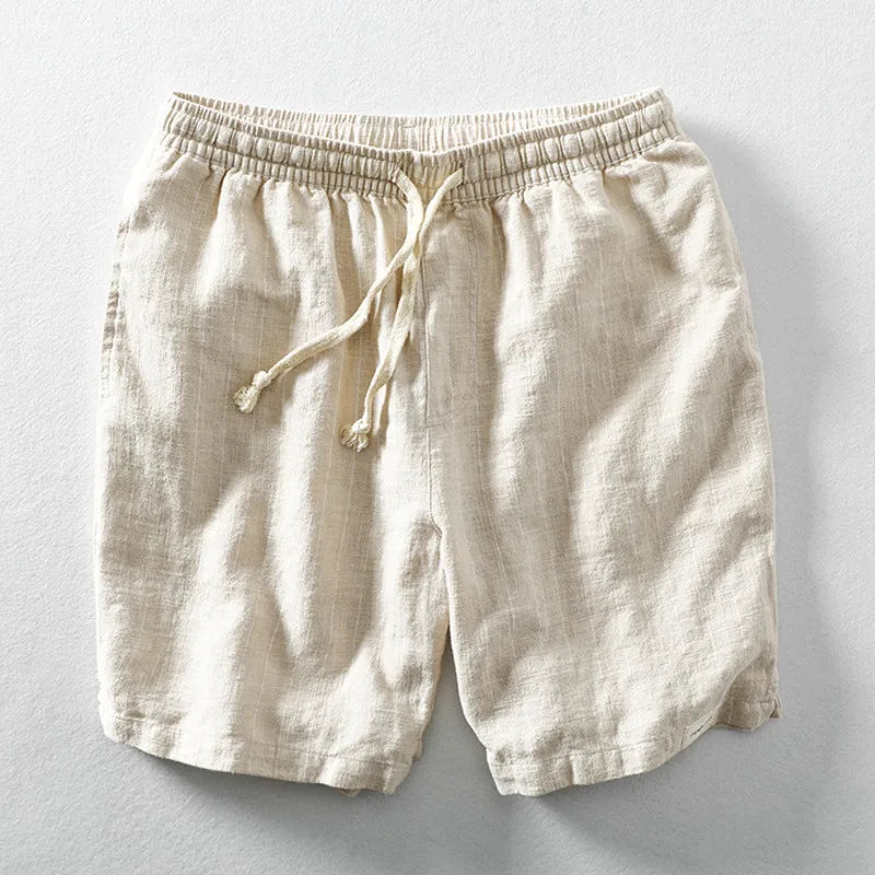 Pantaloni corti leggeri in lino per uomo – Pantaloni estivi traspiranti con cordoncino e design a righe