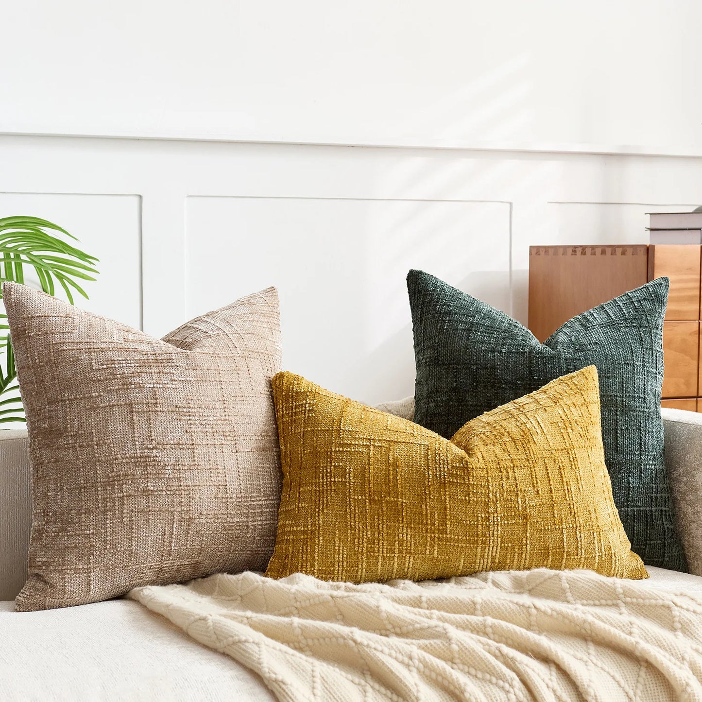 BambouLuxe - Fodera decorativa per cuscino in chenille con struttura in bambù