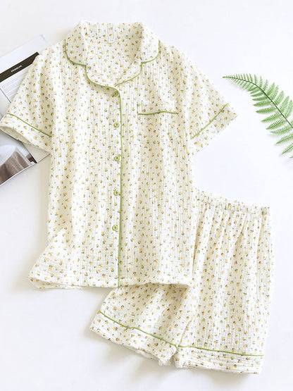 Rosélis - Elegante set di pigiama in cotone per donne con blusa a maniche corte e pantaloni corti elasticizzati