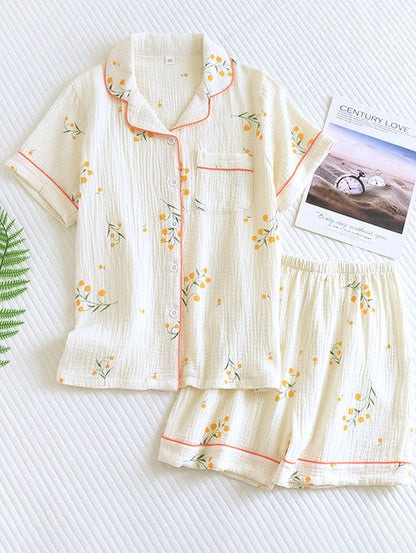 Rosélis - Elegante set di pigiama in cotone per donne con blusa a maniche corte e pantaloni corti elasticizzati