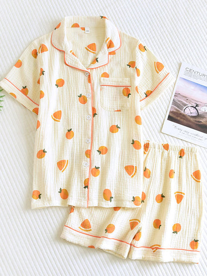 Rosélis - Elegante set di pigiama in cotone per donne con blusa a maniche corte e pantaloni corti elasticizzati