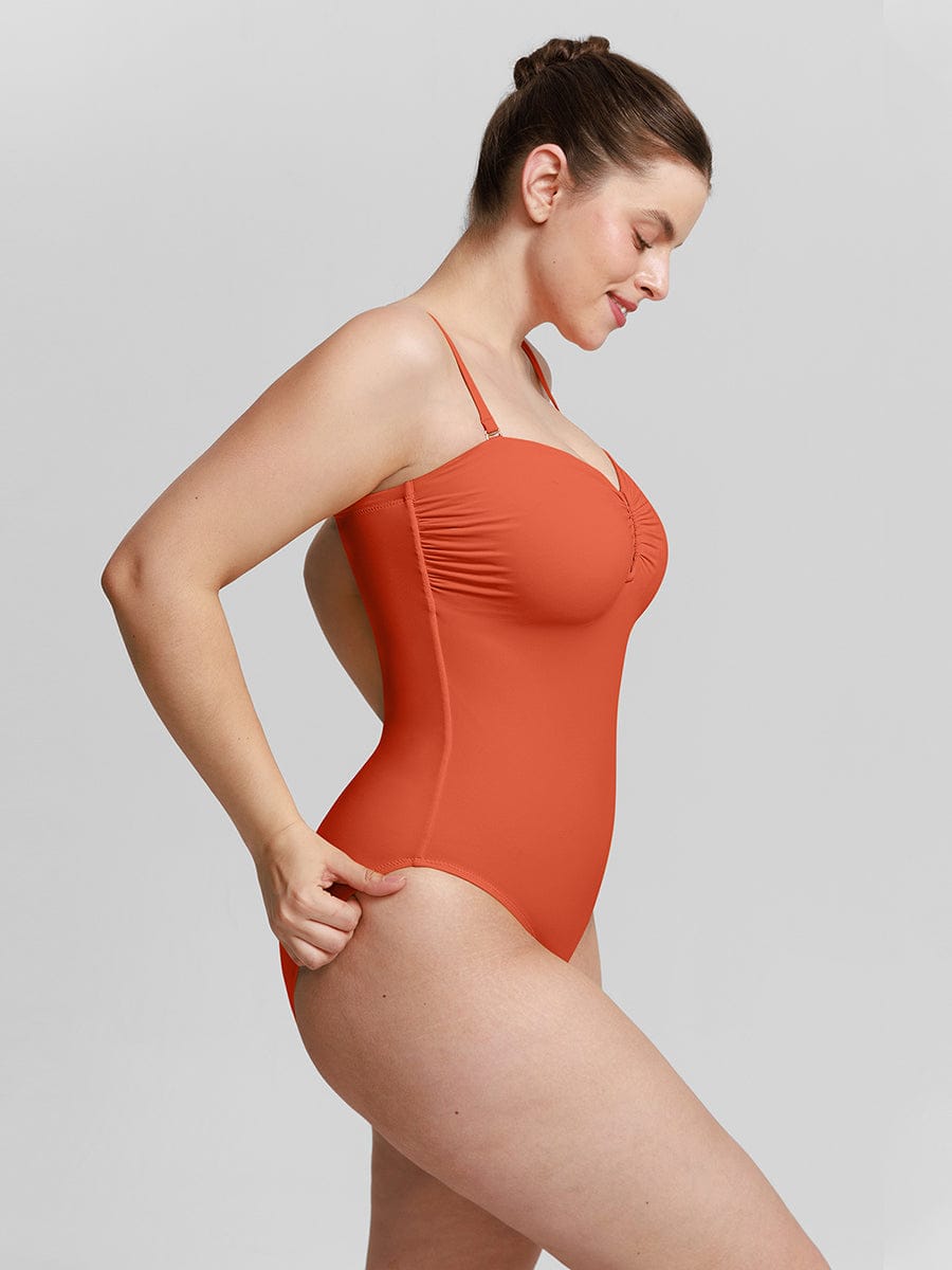 Costume da bagno modellante a bandeau con scollatura a V e spalline – Elegante costume da bagno modellante per donne