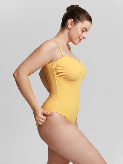 Costume da bagno modellante a bandeau con scollatura a V e spalline – Elegante costume da bagno modellante per donne