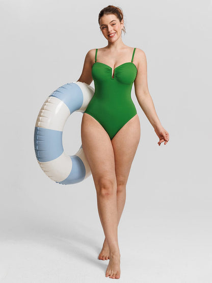 Costume da bagno modellante a bandeau con scollatura a V e spalline – Elegante costume da bagno modellante per donne