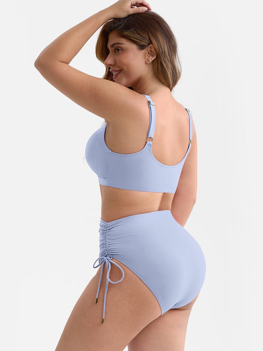 Set Bikini Modellante con Vita Alta e Ruches – Elegante Set di Costumi da Bagno Push-Up per Donne