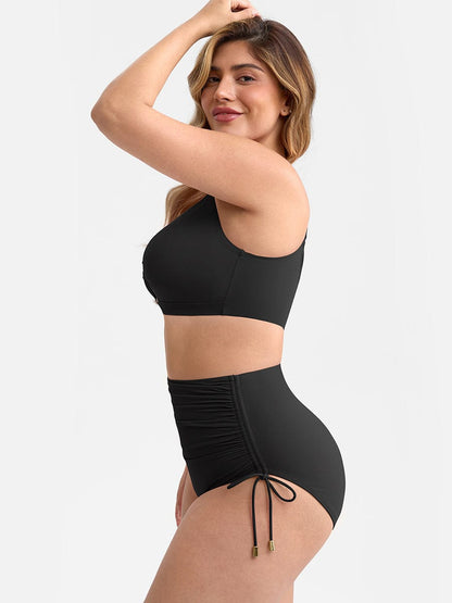 Set Bikini Modellante con Vita Alta e Ruches – Elegante Set di Costumi da Bagno Push-Up per Donne