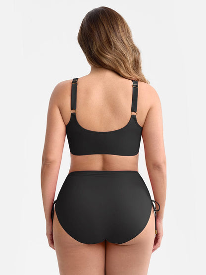 Set Bikini Modellante con Vita Alta e Ruches – Elegante Set di Costumi da Bagno Push-Up per Donne