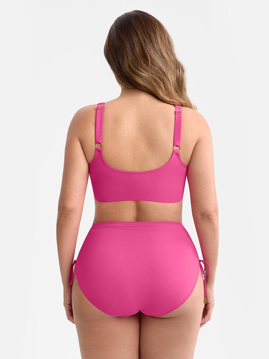 Set Bikini Modellante con Vita Alta e Ruches – Elegante Set di Costumi da Bagno Push-Up per Donne