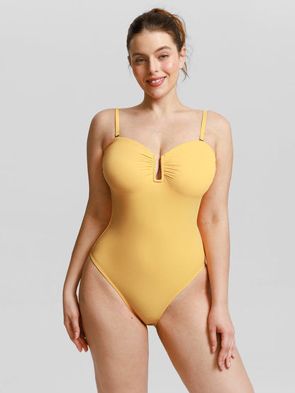 Costume da bagno modellante a bandeau con scollatura a V e spalline – Elegante costume da bagno modellante per donne