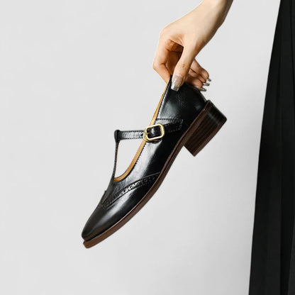 Eleganti scarpe Mary Jane in pelle con tacco a blocco e fibbia per donne – Comode e senza tempo