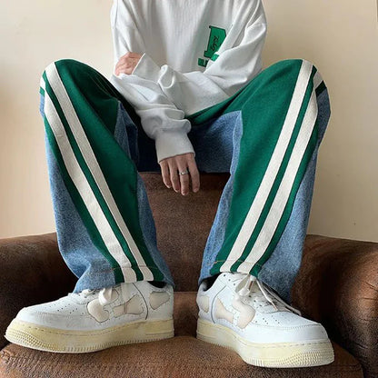 Pantaloni jogger casual in design colorblock per uomini – Pantaloni larghi streetwear con strisce laterali