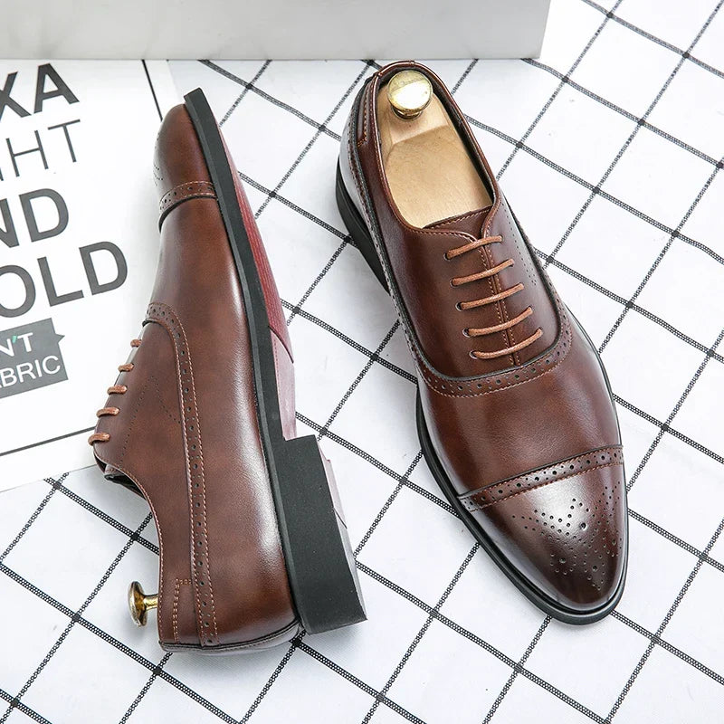 Eleganti scarpe da business in pelle con suola antiscivolo – Scarpe stringate classiche per uomini