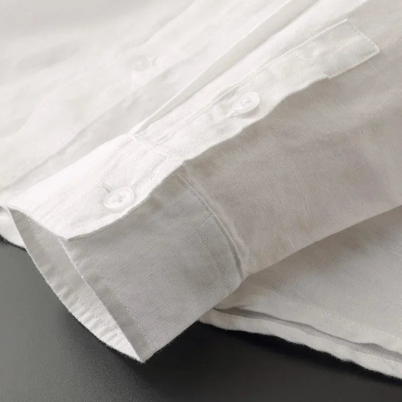 Camicia da uomo leggera in lino con cappuccio – Camicia estiva traspirante con bottoni