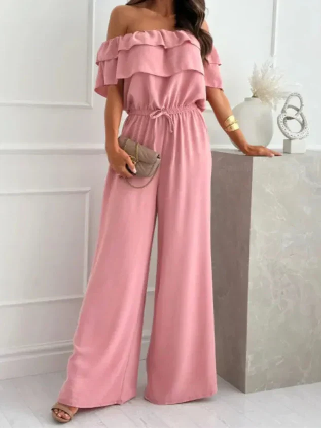 Capucielle - Combinazione elegante per donne con spalline scoperte, volant e gamba larga