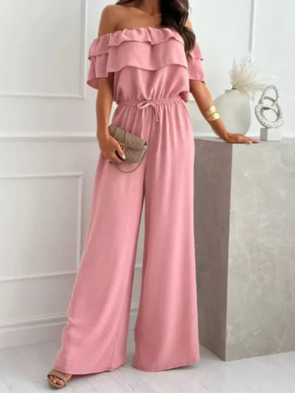 Capucielle - Combinazione elegante per donne con spalline scoperte, volant e gamba larga