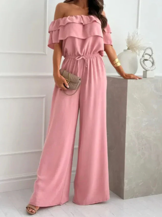 Capucielle - Combinazione elegante per donne con spalline scoperte, volant e gamba larga