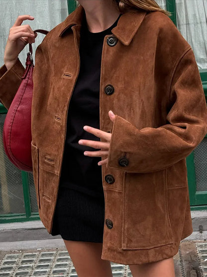 Sophie - Giacca reversibile con tasche in marrone - Cappotto autunnale versatile e caldo con maniche lunghe per donne