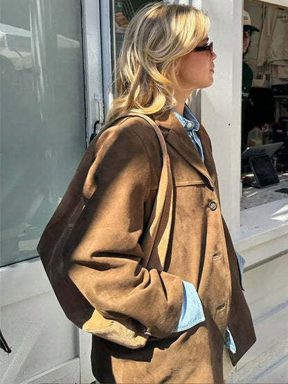 Sophie - Giacca reversibile con tasche in marrone - Cappotto autunnale versatile e caldo con maniche lunghe per donne