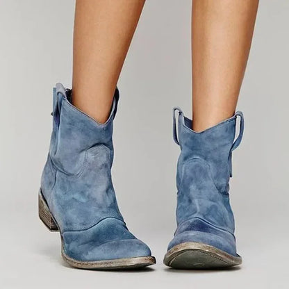 Stivali Western Kurzstiefel in Look Vintage per Donne Comode Stivaletti da Cowboy
